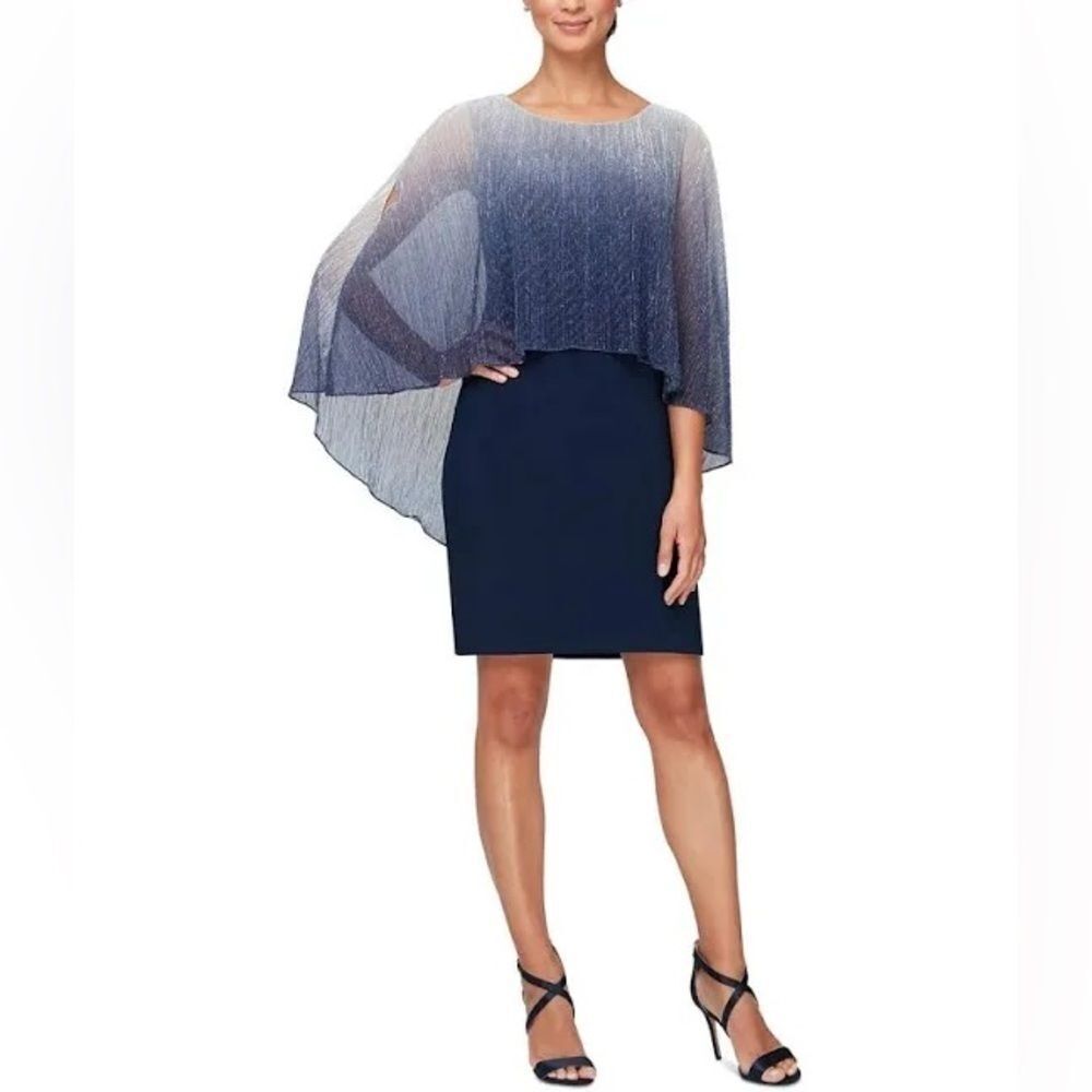 NWT SLNY WOMENS METALLIC CAPE MINI TWO PIECE DRESS navy silver size 18 New - Picture 9 of 14